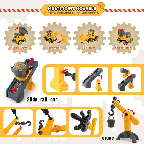 Asoxt 43-Piece Playset 2 lbs 4 3+ Construction Sensory Play Sand, DIY Trucks, Crane & Road Signs Creative Sandbox Toy