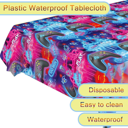 3pcs Video Game Tablecloth, Game Theme Birthday Decorations, Rectangular Plastic Table Covers for Kids
