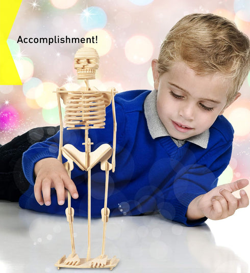 Puzzled 3D Puzzle Human Skeleton Wood Craft Model Kit, Fun DIY Wooden Toy for Decoration