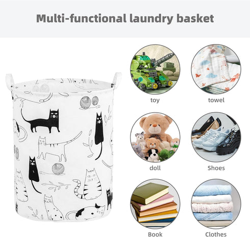 Foldable Baby Laundry Basket Hamper for Nursery, Portable Tall Collapsible Organizer with Handles (Animal Cats)