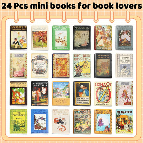 24pcs 1:12 Mini Fairy Books, Scale Miniature Books, Dollhouse Books, Tiny Books for Dollhouse Accessories, Vintage Mini