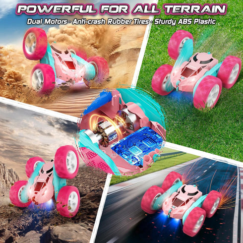 2.4 360 6 7 8 9 10 11 12 cosone RC Cars, Pink Remote Control Car for Girls, GHZ Double Sided RC Stunt Car Rotating