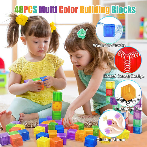 48PCS Magnetic Blocks, 1.38 inch Building Blocks for Toddlers, STEM Toys for Kids, Montessori Toys for 2-6+ Year Olds