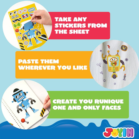 24 9"x6" JOYIN Sheets Make a face Stickers for Kids, Make Your Own Robot Stickers, Party Favors Kids Crafts, Goodie
