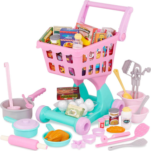 Battat Play Circle Shopping Cart & Grocery Set for Kids Toy Food