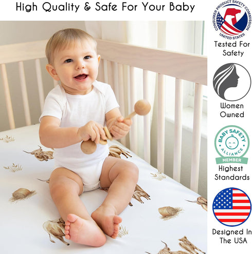 Sweet Jojo Designs Baby Fitted Mini Crib Sheet (Boho Highland Cow) for Girls or Boys, Newborn/Infant Nursery, Play