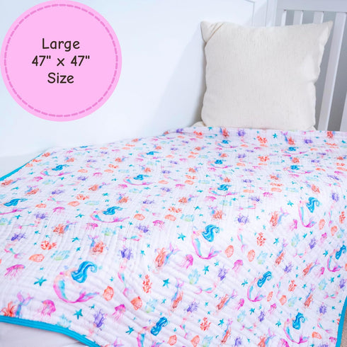 6-Layer 100% LollyBanks Muslin Baby Quilt, Organic Cotton Baby Blanket for Girls, Soft and Breathable Toddler Quilt