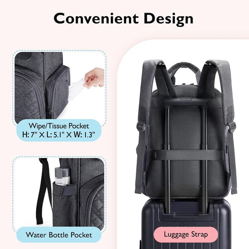 mommore Backpack Diaper Bag Large Travel Diaper Bags with Portable Changing Pad, Pacifier Case and Stroller Straps
