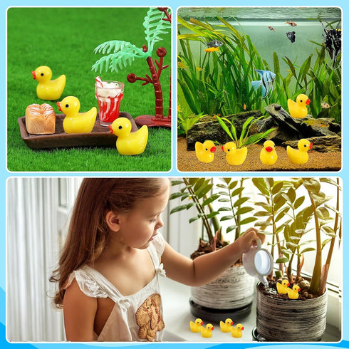 Rachan 130 Pcs Yellow Mini Ducks Bulk Resin Duck Figurines for Miniature Landscape Garden Aquarium Potted Accessories