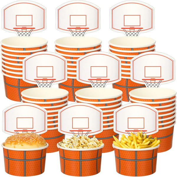 Sunnyray 48 Sets Basketball Hoop Snack Cups with Cards, Disposable 8 oz Treat Bowls for Party