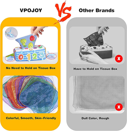 Baby Tissue Box Toy, Soft Montessori Crinkle Paper Sensory Silk Scarves for 6 to 12 Months