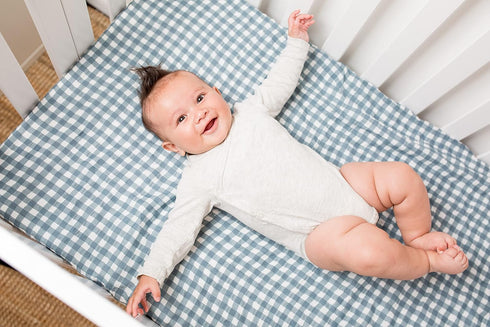 28"x 52", 1 Pack Lulujo Muslin Crib Sheets - Fitted Crib Mattress Sheets for Boys and Girls - (Navy Gingham)