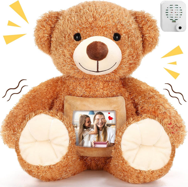 Liliful Plush Bear with Voice Recorder, Remembrance Stuffed Animal with Photo Frame for Kids
