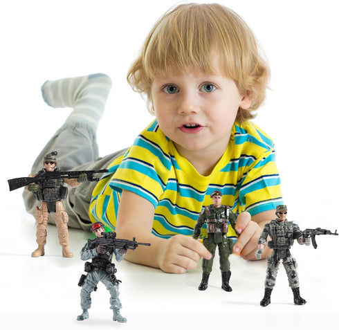 US Army Men and SWAT Team Toy Soldiers Action Figures with Military Weapons Accessories for Kids, 12Pcs