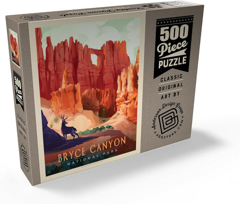 MyPuzzle Bryce Canyon National Park Vintage Poster, Mule Deer - Premium 500 Piece Jigsaw Puzzle