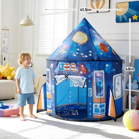JOYIN Rocket Ship Play Tent for Kids Glow-in-the-Dark Space Tent with Starry, Astronaut Spaceship Foldable Playhouse