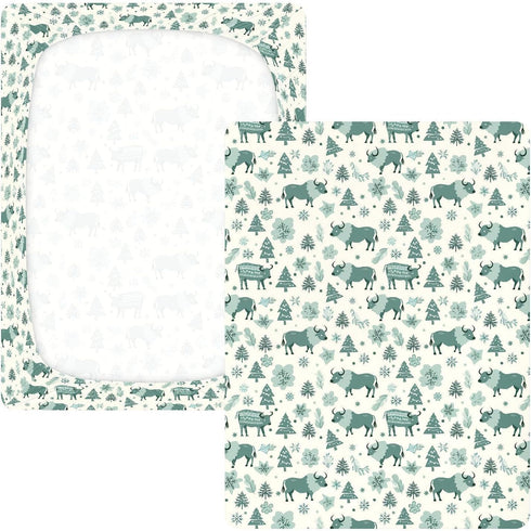 miaozhen 1 Pack 52x28 Cotton Baby Crib Sheets Soft Comfy Teal Six Playful Buffalo Boho Newborns Crib Sheet for Nursery