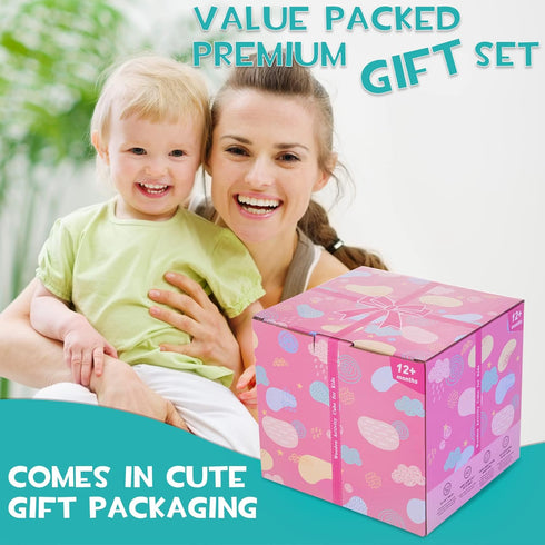 8-in-1 Pack Packaging HELLOWOOD Wooden Activity Cube for Kids, Sorting & Stacking Toys Shape Match Xylophone Montessori