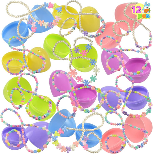 JOYIN 12 Pack Prefilled Easter Eggs with Jewelry Toys, Different Designs of