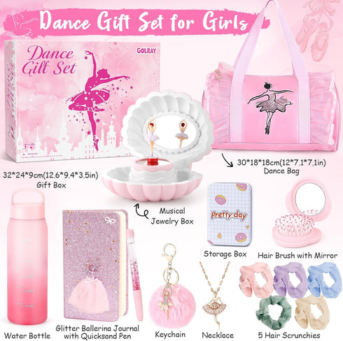 15 5 6 7 8 12 Golray Pcs Dance Recital Gifts for Girls Age with Ballet Dance Bag/Musical Ballerina Jewelry Box/Water