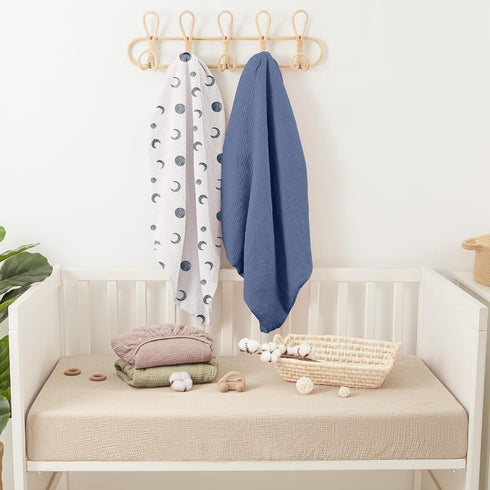 100% 52"x28" 2 Pack Bearmoss Muslin Crib Sheets Cotton Baby Crib Sheets Soft&Breathable Nursery Sheet for Standard Crib