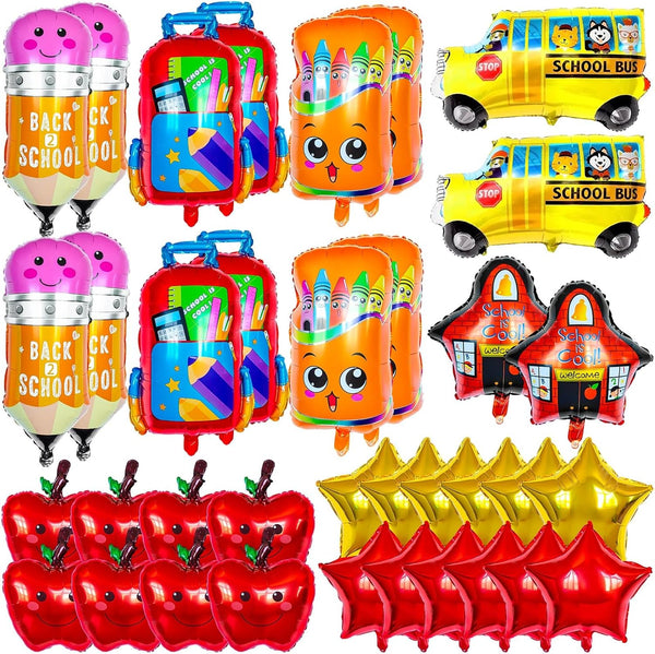 ZHWKMYP 40 Pcs Back to School Foil Balloons, Colorful Apple Pencil Crayon Bus