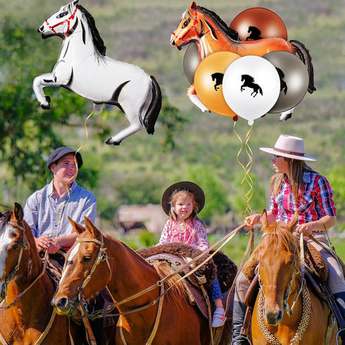 Threan 44 Pcs Horse Party Decoration, Including 12 Inch Horse Latex Balloon, 30 Inch Foil Balloon for Cowboy Cowgirl