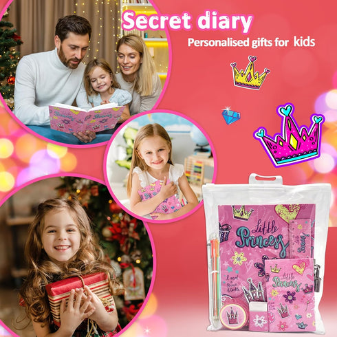 Princess Girls Diary with Lock, Set of Kids Journal with Lock & Pen (6-Multicolor), Writing Notebooks for Gifts