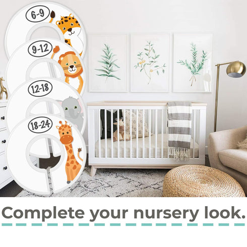 Baby Closet Size Dividers - 7X Safari Nursery Closet Dividers for Baby Clothes - Elephant Giraffe Zebra Lion Monkey