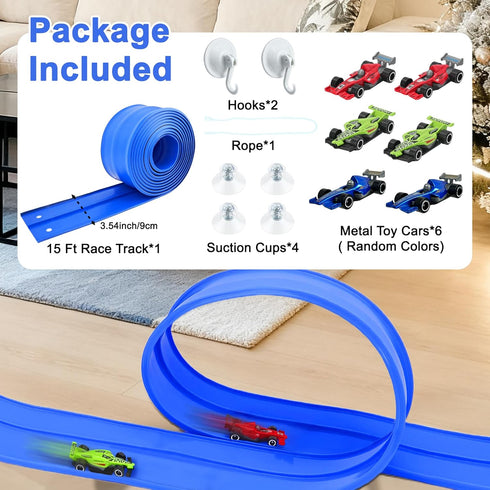 HACOCOLA 15 Set 6 Ft Flexible Race Track with Toy Cars for Kids
