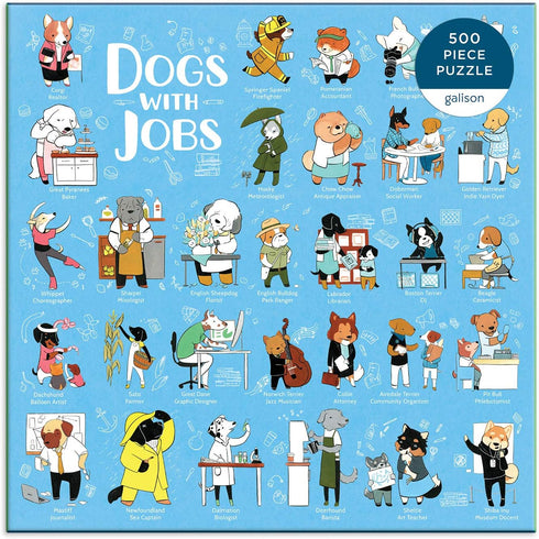 Galison Dogs with Jobs Puzzle, 500 Pieces, 20” x 20” – Jigsaw Puzzle Featuring an Amusing Illustration of Dogs – Thick, Sturdy Pieces, Challenging Family Activity, Great Gift Idea