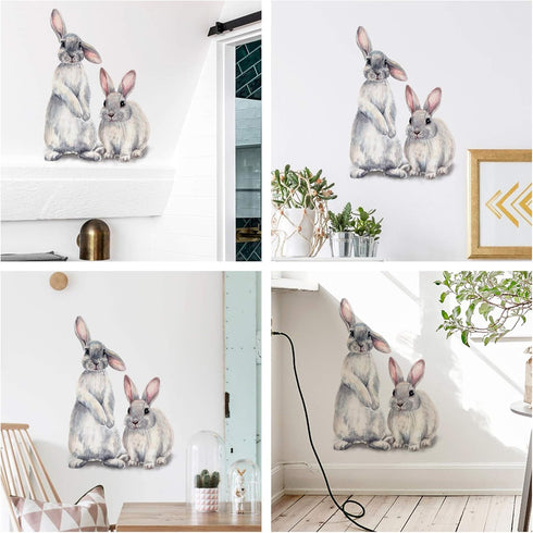 ROFARSO Lifelike Lovely Cute Two Bunnies Rabbits Animal Wall Stickers Removable Wall Decals for Nursery Baby Bedroom