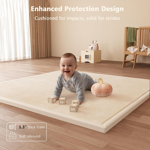1.3'' Tummy 50''x 50'' Floisdace Baby Play Mat for Floor, Thick Memory Foam Time Mat - Super Soft Coral Velvet Nursery