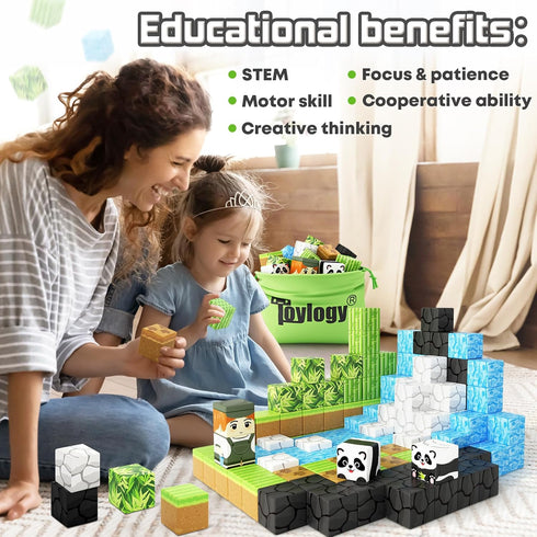 3-5 4-8 5-7, 3+ Magnetic Blocks-Build Mine Magnet World Panda Edition, Magnetic Tiles Building Blocks for Boys & Girls