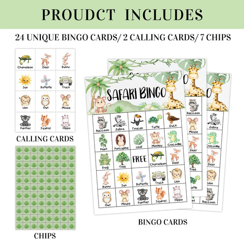 Neutral Gender Reveal Party Bingo Game, 24 Player Safari Jungle Animal Bingo Cards Set for Family Friend Activity, Pregnancy Announcement Party Favor Decoration Holiday Supplies -a04