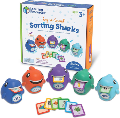 Learning Resources Say-a-Sound Sorting Sharks - Montessori Toys, Kindergarten Learning Activities, Phonemic