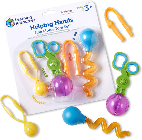 Learning Resources Helping Hands Fine Motor Tool Set Toy, 4 Pieces, Ages 3+, Toddler Tweezers