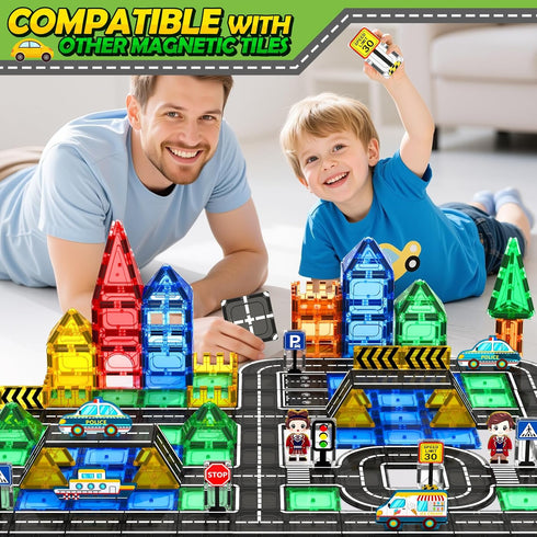 3-5 4-8, 3+ Magnetic Tiles Road Toddler Toys, Magnet Building Blocks for Kids Ages STEM Learning Construction Toys