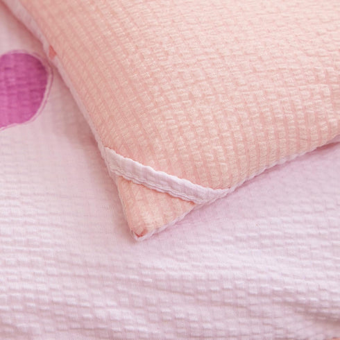 Set 4 Set Caressma Pink Toddler Bedding for Girls, Reversible Seersucker Bedding with Rabbit Pattern, Cute Heart Print