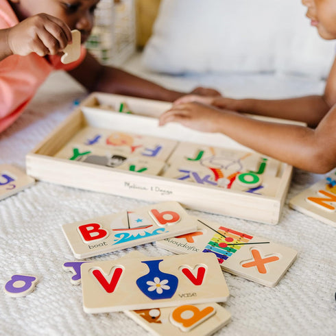 Melissa & Doug ABC Picture Boards - Educational Toy with 13 Double-Sided Wooden Boards and 52 Letters