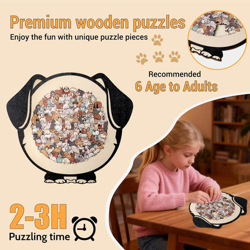 homteka 135-Piece Wooden Jigsaw Puzzle Dog Shaped with Frame & Acrylic Cover - Morandi Colored Adult Wood Puzzle