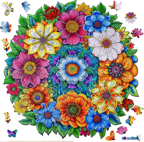 Qiuenisray Mother's Day Wooden Puzzles for Adults 200 Pieces, Spring Flower Jigsaw