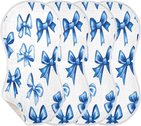 YETTASBIN Blue Bow Muslin Baby Burp Cloth, Super Soft Absorbent Cotton Burp Rag Baby Bibs Feeding Cloth for Newborn