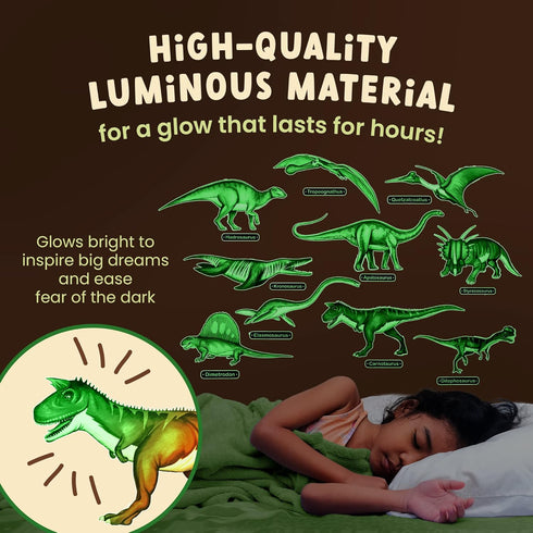 Glow in The Dark Dinosaur Wall Stickers - 10 Large Bright Decals for Bedroom Walls and Ceilings, Set 2