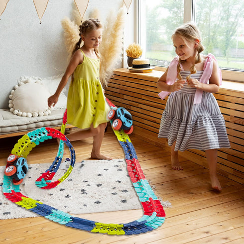 Car and Flexible Track Playset for Kids 3-11 Years Old, Engineering Road Race Tracks Toys for Boys and Girls