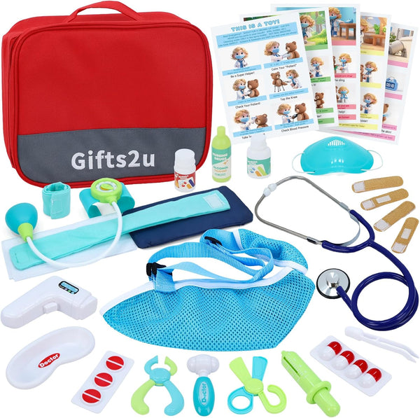 Gifts2U Kids First-Aid Kit Toy, 28-Piece Pretend Play Doctors Kit for Kids