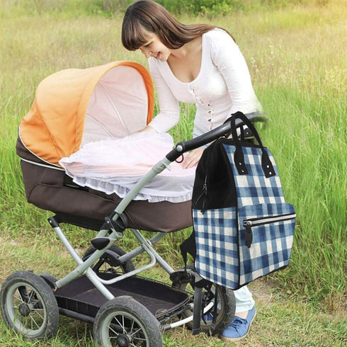 Qewfoju 3 Backpack Dusty blue Gingham Pattern Diaper Bag Multifunctional Baby Bags for Baby Girls & Boys Large Capacity
