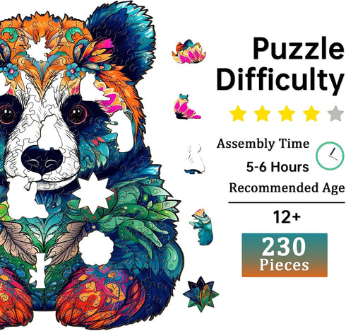 Wooden Jigsaw Puzzles for Adults, Unique Panda Shape Wood Cut Puzzles for Puzzle Lovers, Birthday Gifts for Family