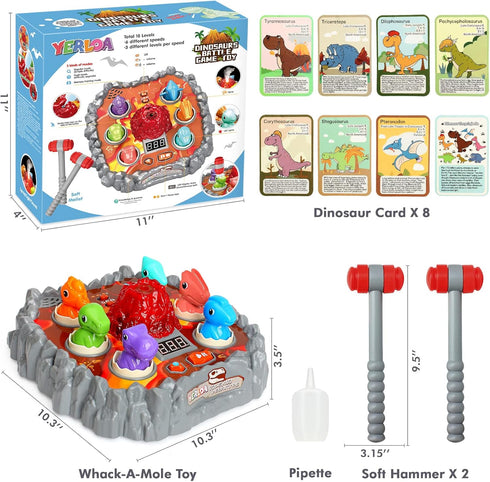 Yerloa Dinosaur Toys for Kids 3-5, Toddler Volcano Whack A Mole Game with 2 Hammers, Musical Learning Gift
