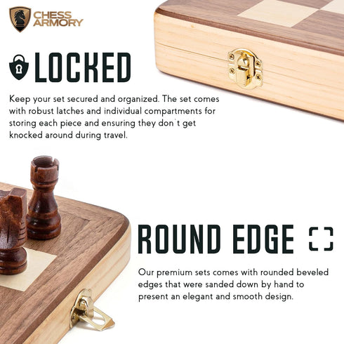 Chess Armory 15 Inch Magnetic Wooden Chess Set, Board Game for Adults & Kids with Extra Queen Pieces & Storage Box